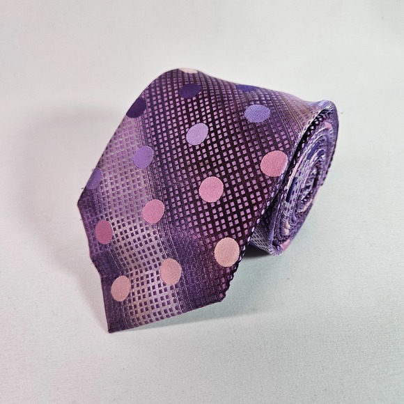 Stacy Adams Hand Made Men Tie Purple Dots 3.25"‎ x 60" - Picture 1 of 8